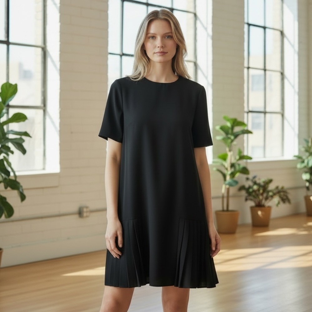 black pleated hem dress